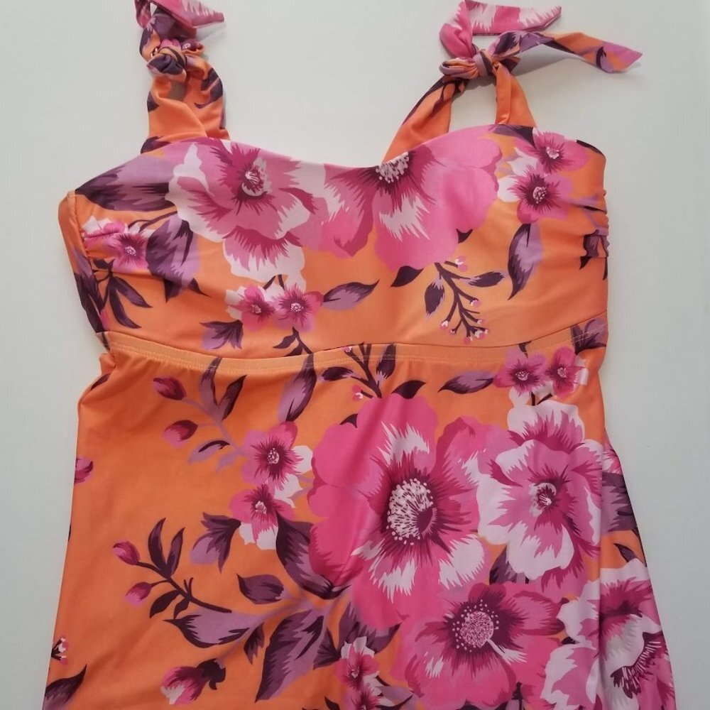 Becca Etc Plus Size in Full Bloom Printed Tankini Top 0X - Picture 4 of 10